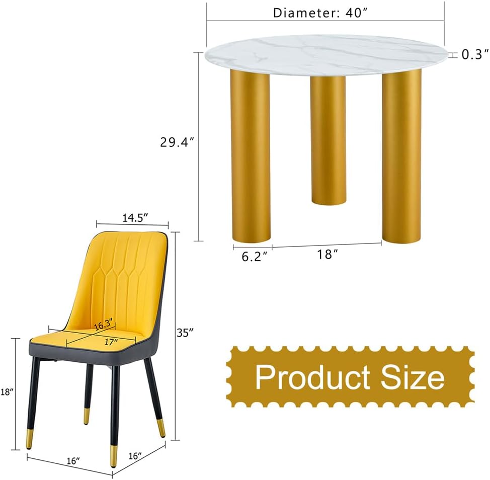 Round Dining Table Set for 4,40'' Glass Dining Table Set for Small Space