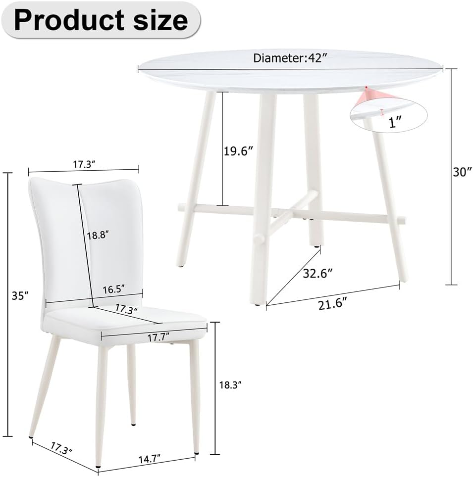 42'' White Round Dining Table Set for 4, Dining Room Table Set for 4