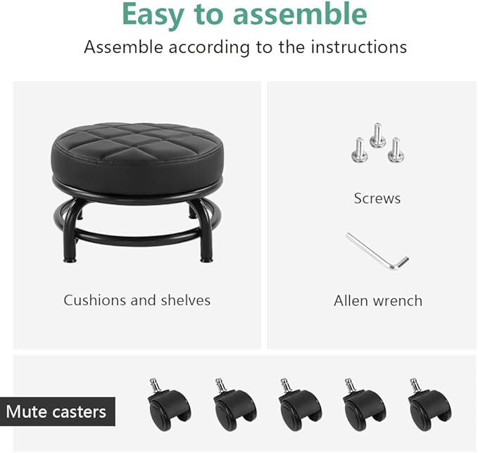 Low Roller Seat PU Leather Rolling Stool Step Stool Mechanic Stool on Wheels