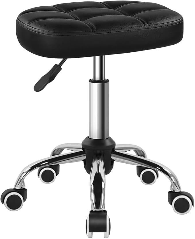 Oval Rolling Stool Height Adjustable Massage Chair with Wheels for Spa Salon Black