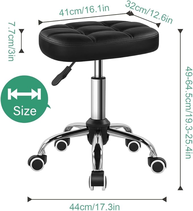 Oval Rolling Stool Height Adjustable Massage Chair with Wheels for Spa Salon Black