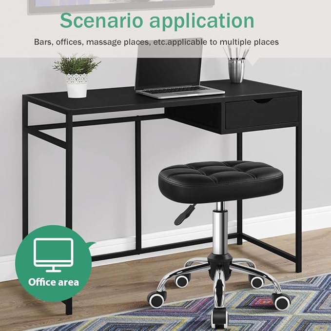 Oval Rolling Stool Height Adjustable Massage Chair with Wheels for Spa Salon Black