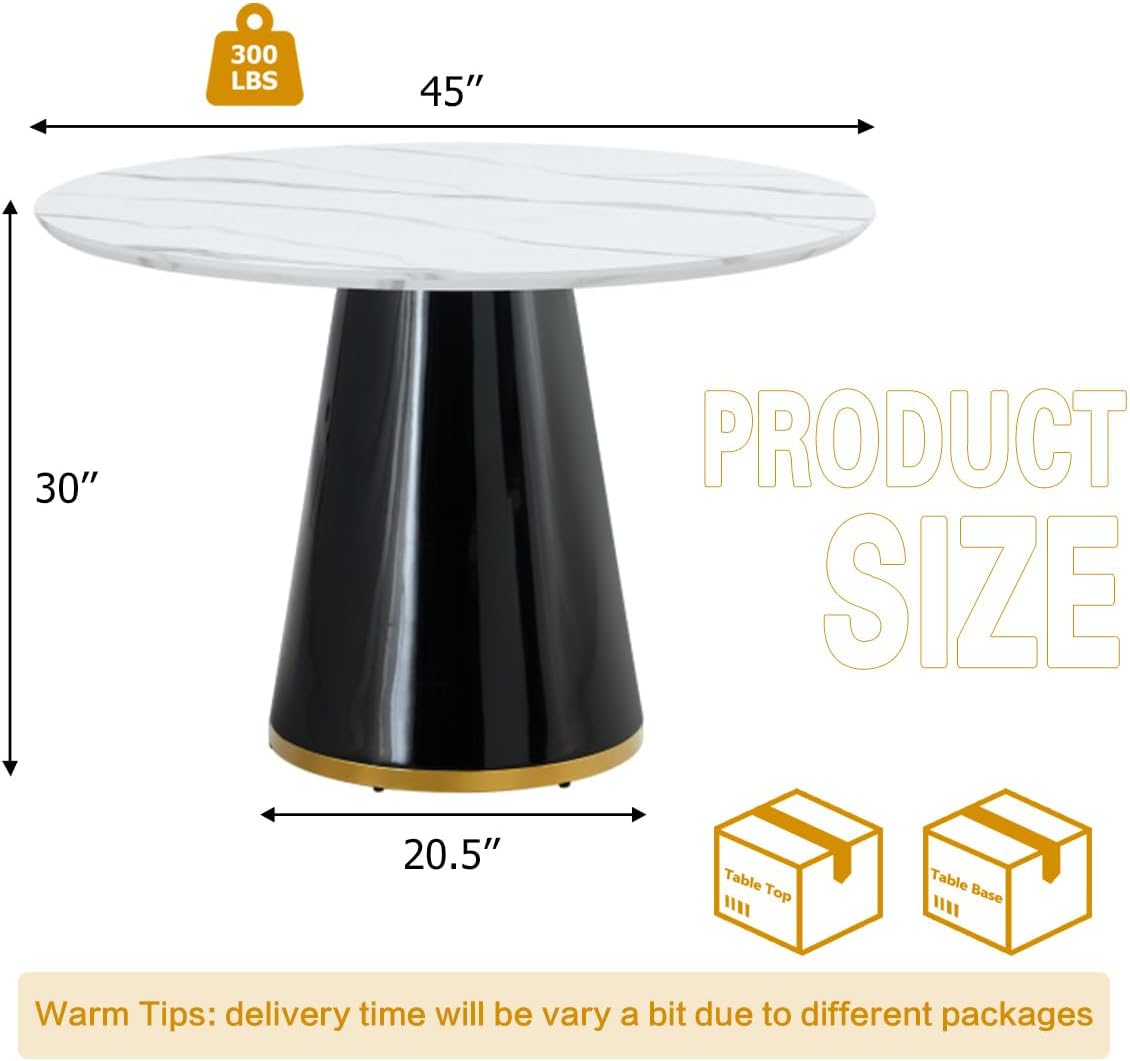 45" Round Dining Table, White Dining Table, Breakfast Nook Table