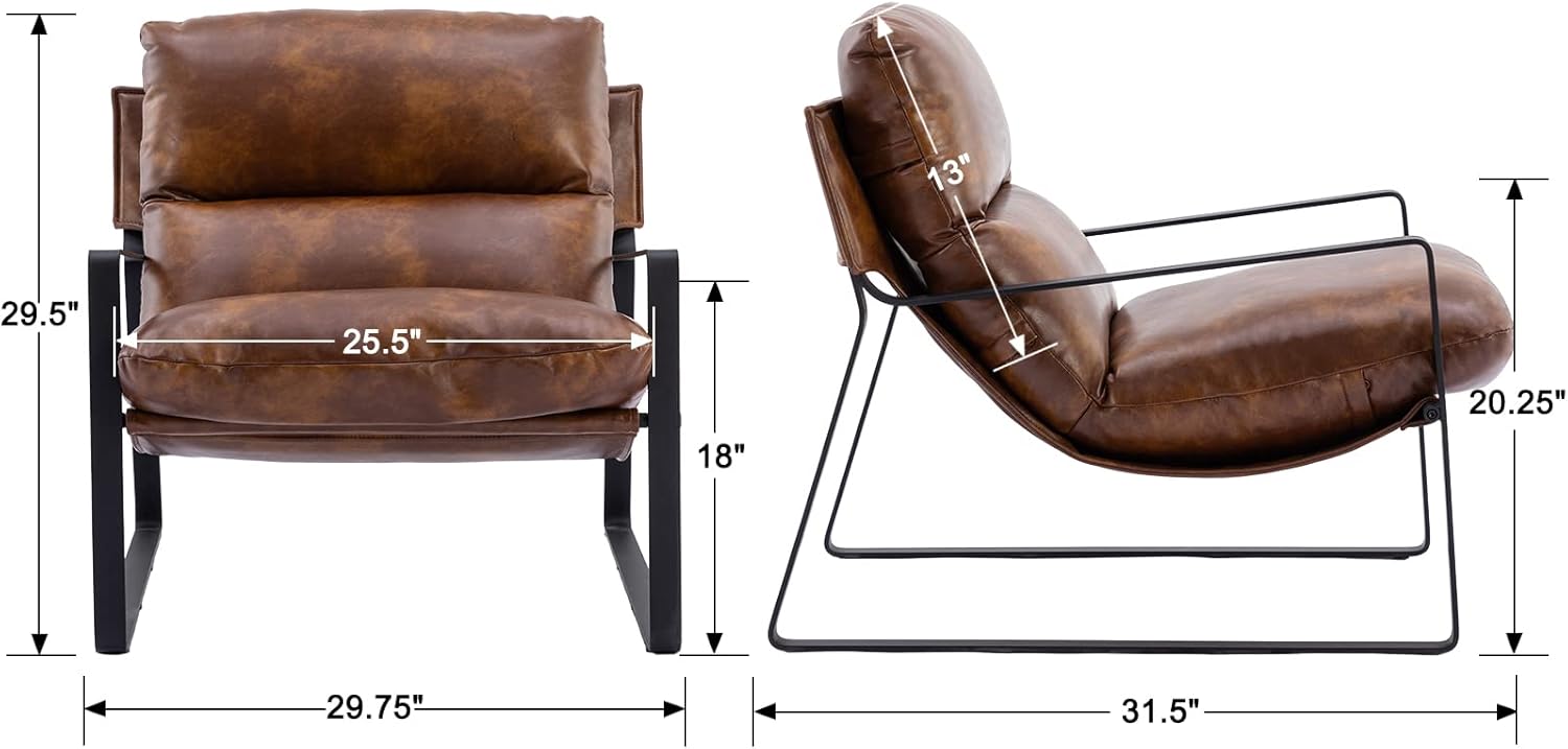 Mid-Century Accent Chair Armchair, Comfy PU Leather Leisure Chair Lazy Chair