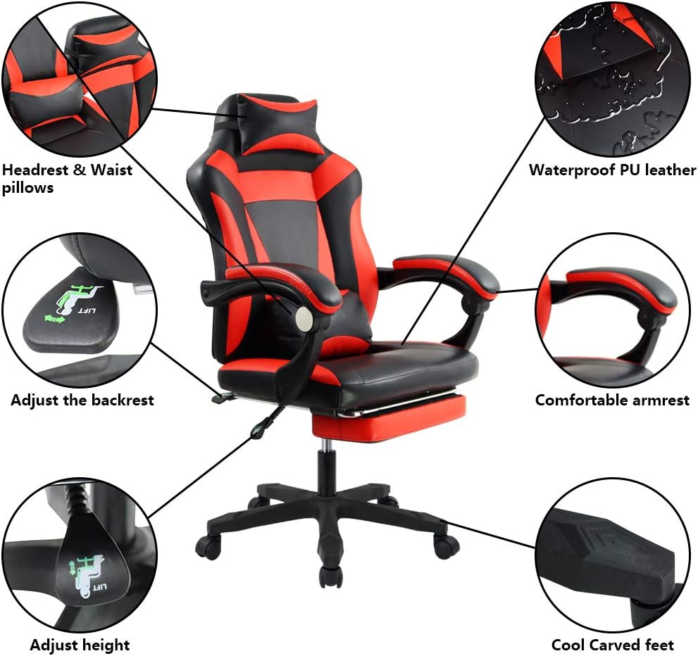 Ergonomic Gaming Chair for E-Sport Racing Computer Swivel Height Adjustable with Armrest
