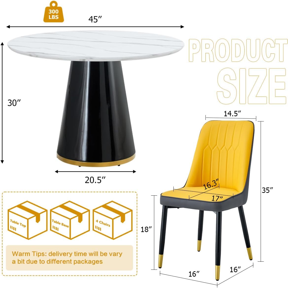 Round Dining Table Set for 4, Modern Round Dining Table Small 45 Inch