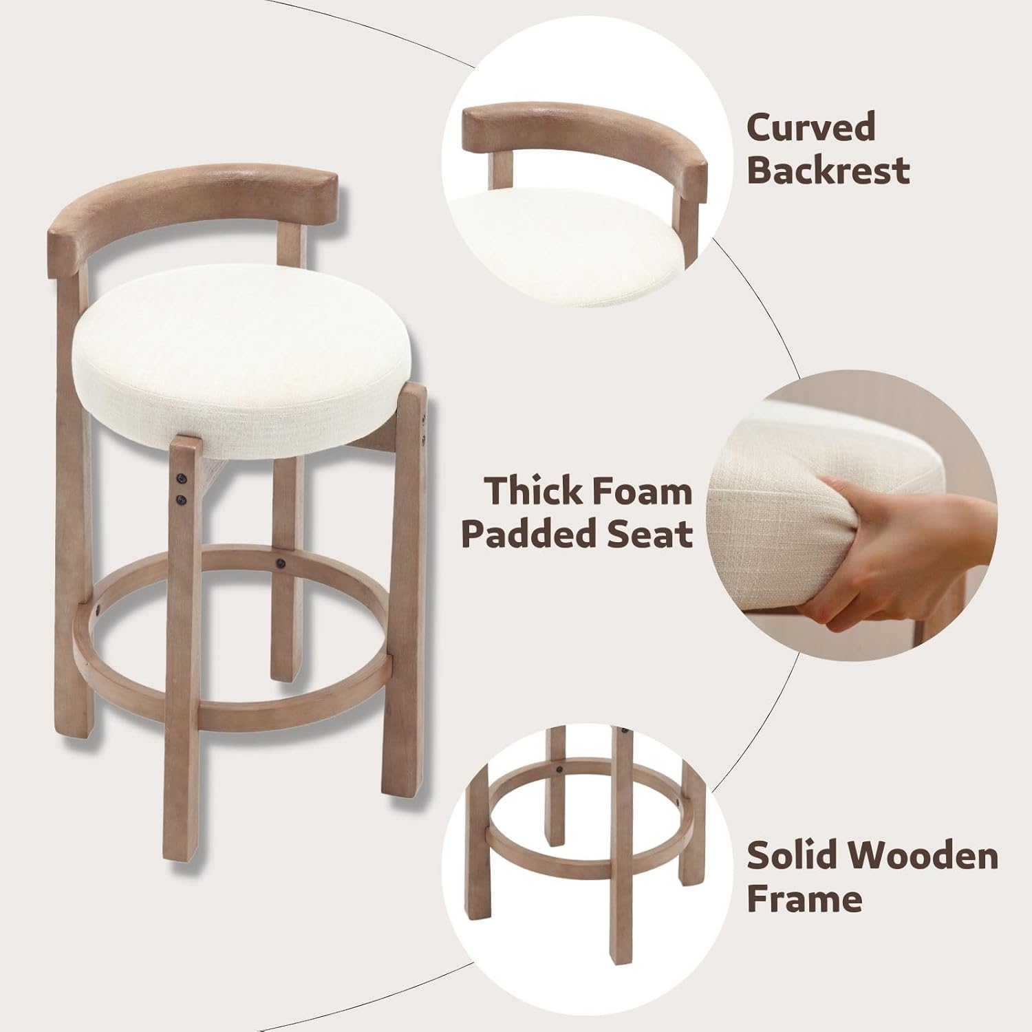 Modern Bar Stools Set of 2, 26" Counter Height Stools