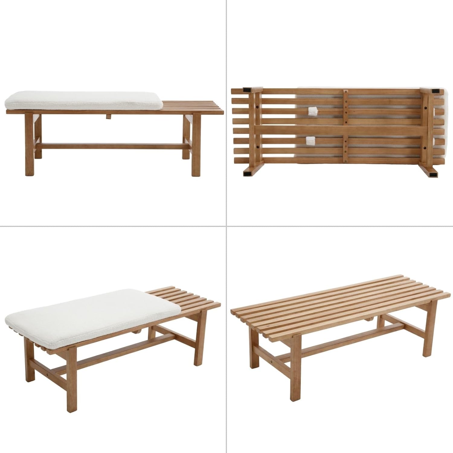 51'' L Wood Ottoman Bench, Modern 2-Person Sherpa Dining Bench Upholstered End of Bedromm Bench