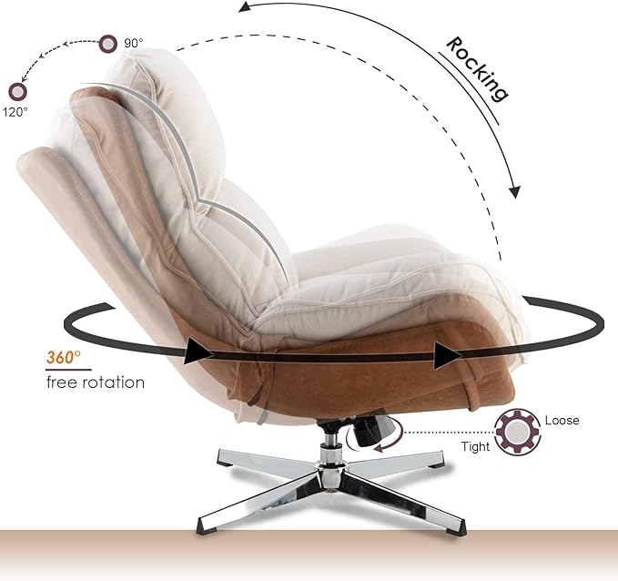 Swivel Accent Chair, Modern Linen Soft Foam Lounge Chair with High Back