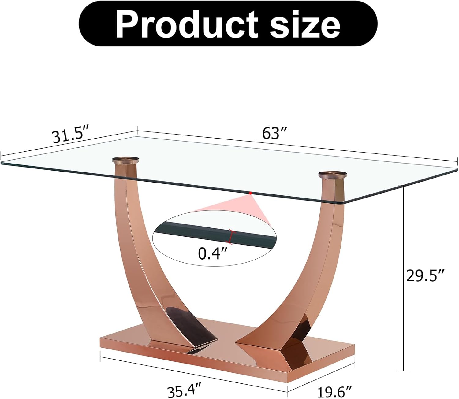 Glass Dining Table, 63" Glass Tabletop + Stainless Steel Leg + Stainless Steel Base
