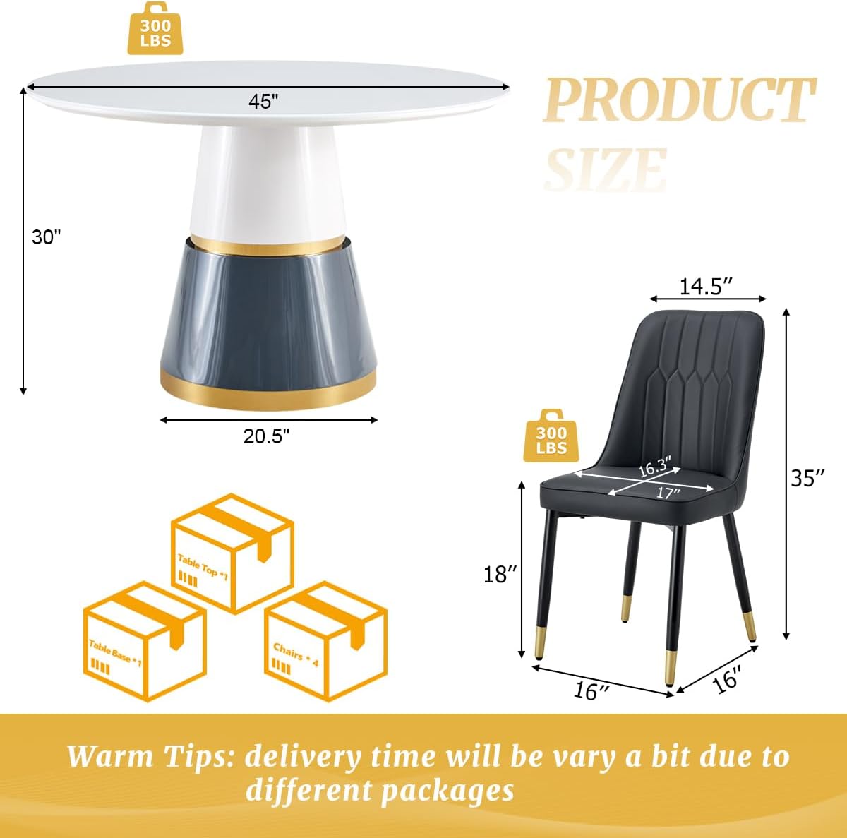 Round Dining Table Set for 4, 45'' White Round Dining Table Set 4