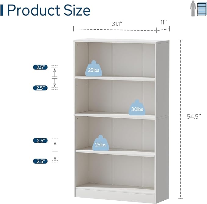 4-Shelf Wooden Bookcase