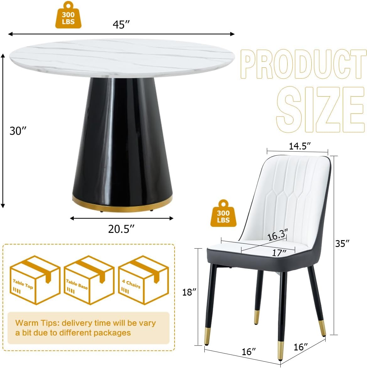 Round Dining Table Set for 4, Modern Round Dining Table Small 45 Inch