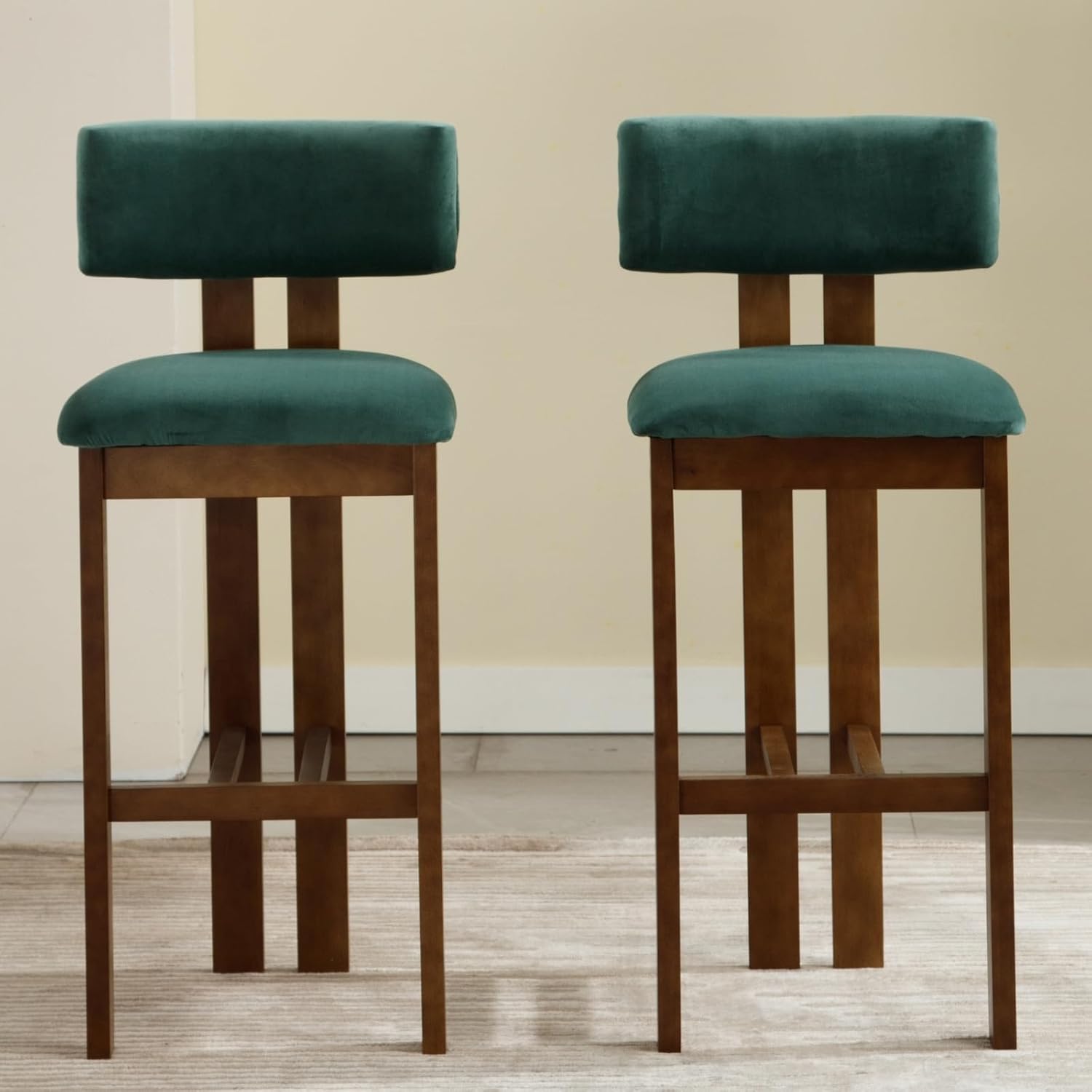 Modern Bar Stools Set of 2, 26'' Counter Height Bar Stools with Back & Solid Wood Legs