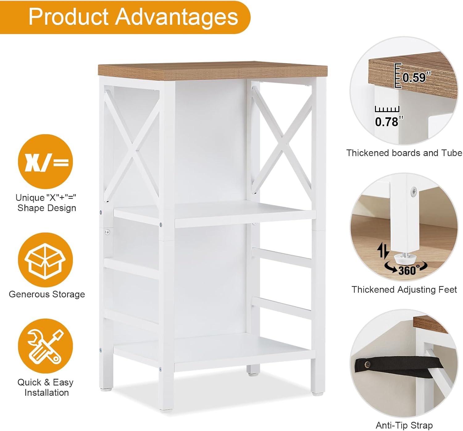 Small Bookcase,3 Tier Industrial Short Bookshelf with Metal Frame and Backboard,Low White Bookshelf