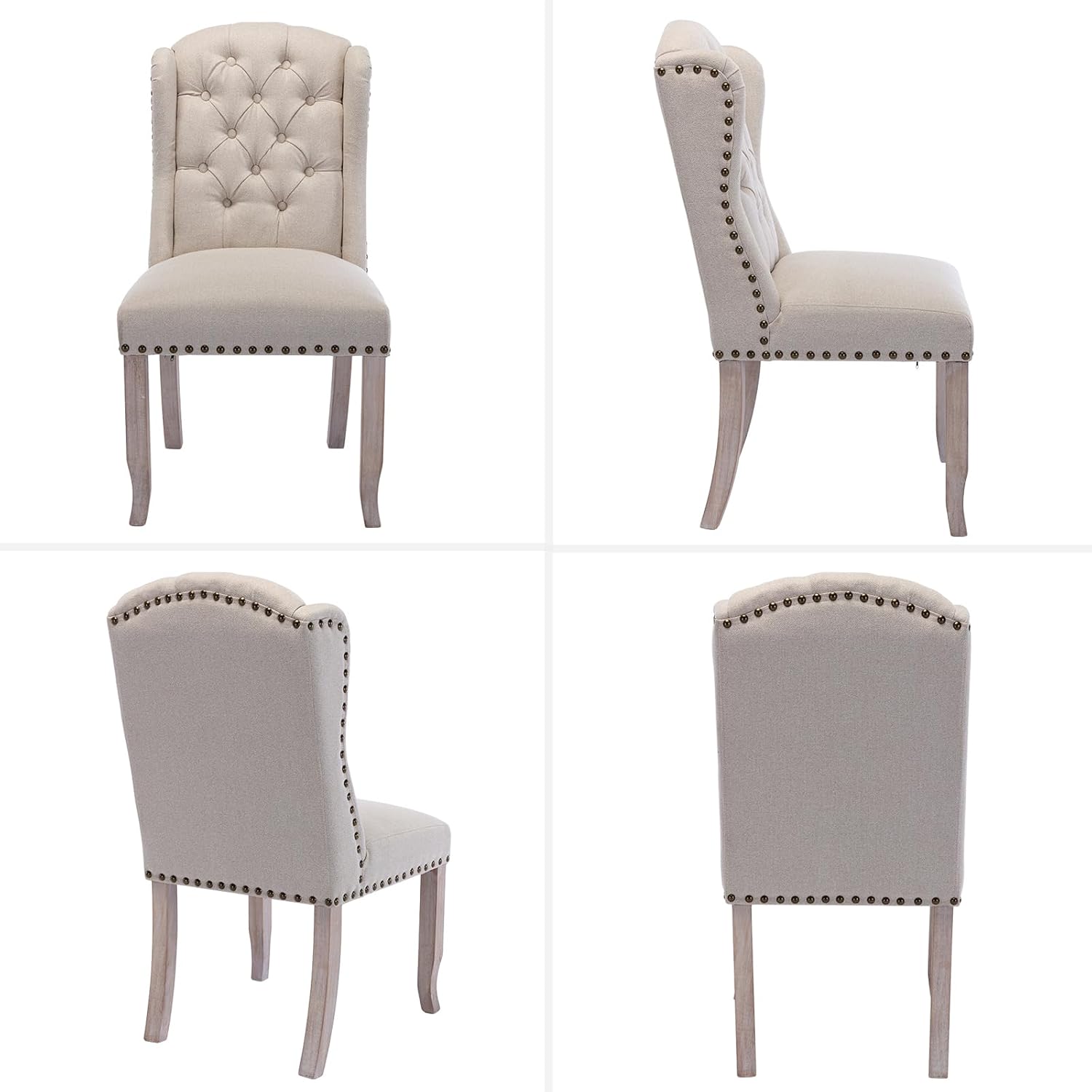 Modern Tufted Dining Chairs Set of 2, Linen Upholstered Dining Room Chairs