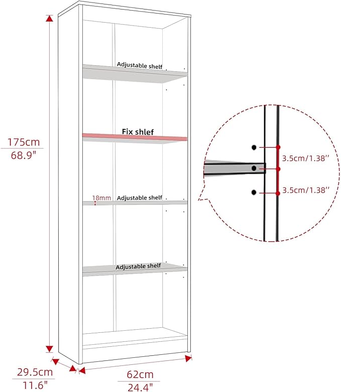 5 Shelf Wood Bookcase Freestanding Display Shelf