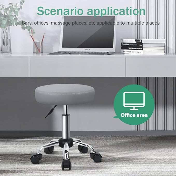 Adjustable Salon Chair Small Rolling Stool with Wheels for Spa Salon Massage Home Office Grey