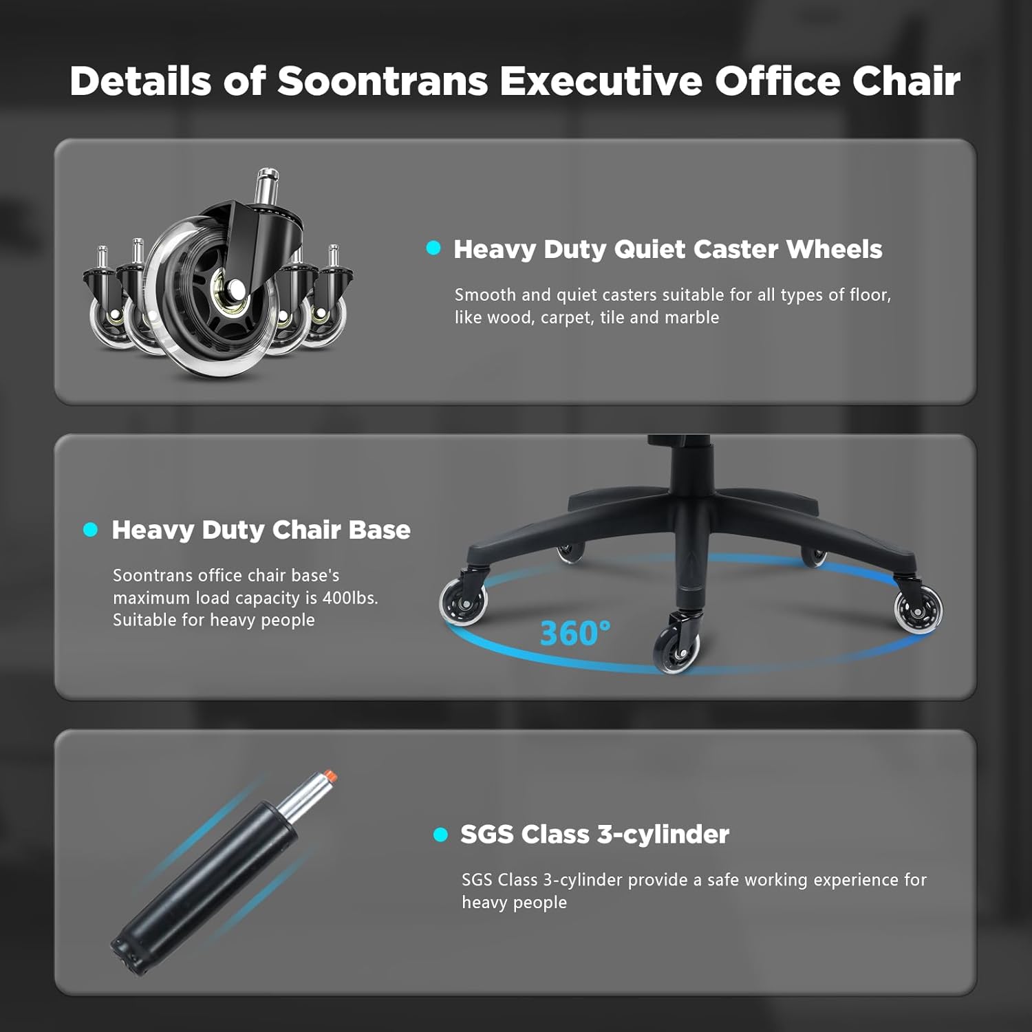 Executive Office Chair with Lumbar Support 400lbs Breathable Fabric Big and Tall Office Chair