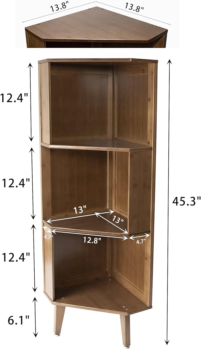 3-Shelf Corner Bookcase Industrial Corner Bookshelf