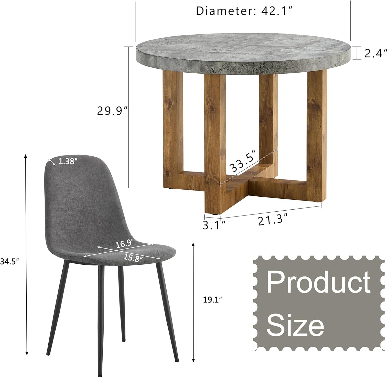 7-Piece Dining Table and Chair Set, Round Wooden Dining Set with Cushioned Chairs