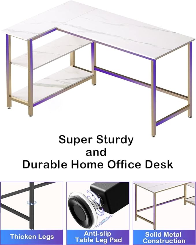 L Shaped Computer Desk - Home Office Desk with Shelf, Gaming Desk Corner Table for Work