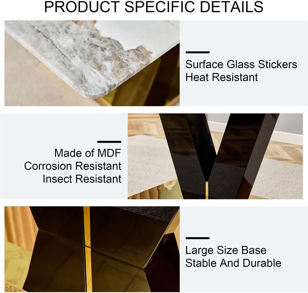 71" Dining Table, Faux Marble Dining Table, Faux Marble Table Top and MDF Base