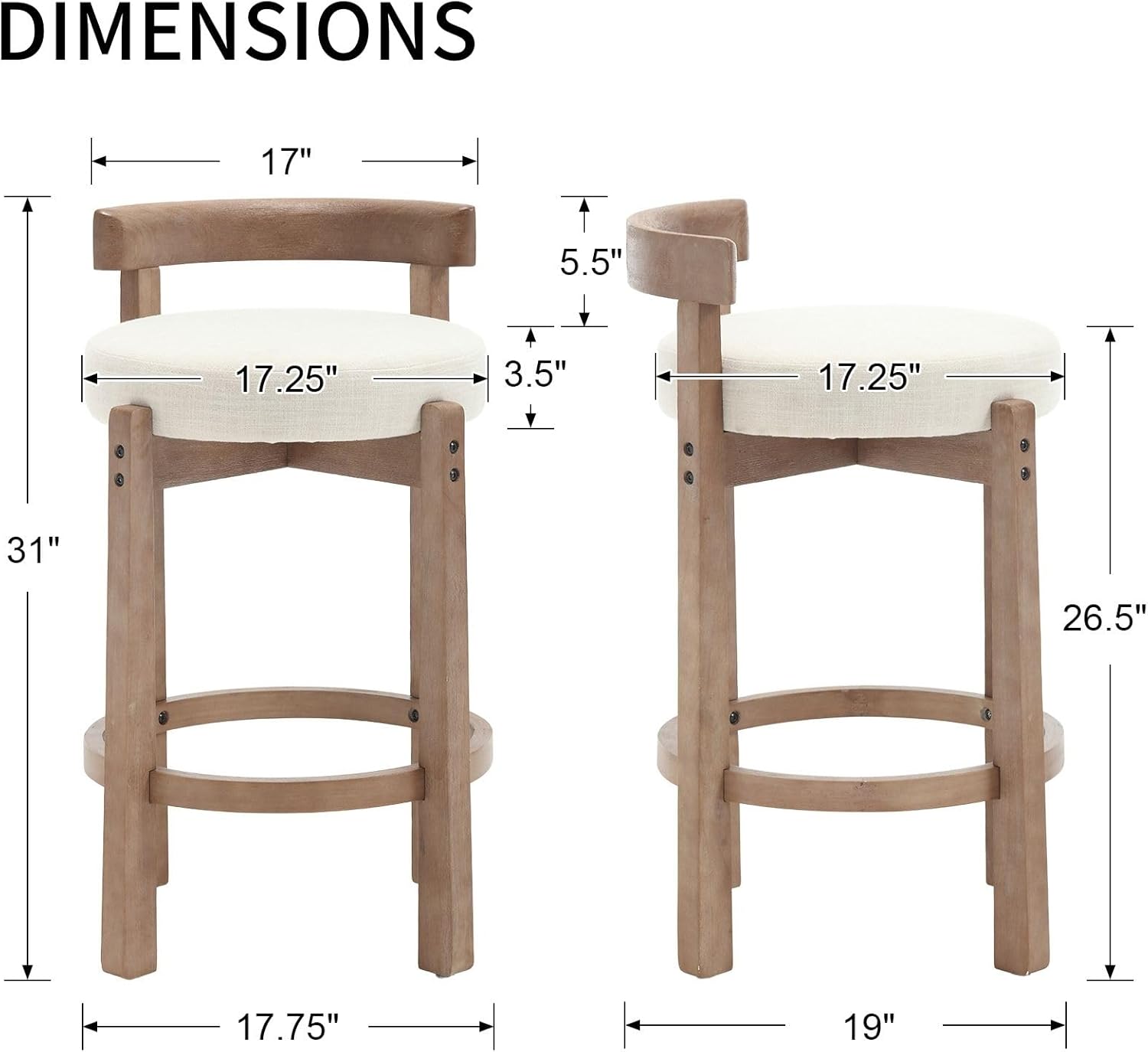 Modern Bar Stools Set of 2, 26" Counter Height Stools
