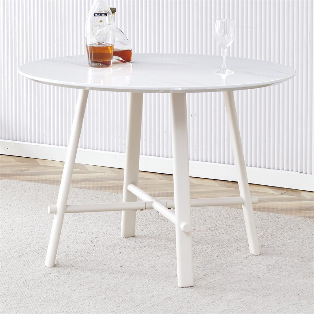 42'' White Round Dining Table, Dining Table for Small Space, Dining Room Table for 4
