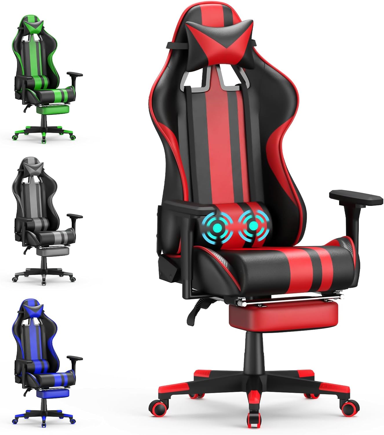 Leather Ergonomic Gaming Chairs for Adults with Massage Lumbar Support & Headrest for Office Work