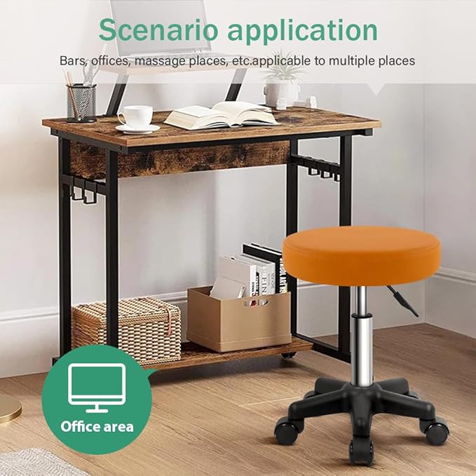 Round Rolling Stool Height Adjustable Stool with Wheels for Spa Salon Massage Pale Brown