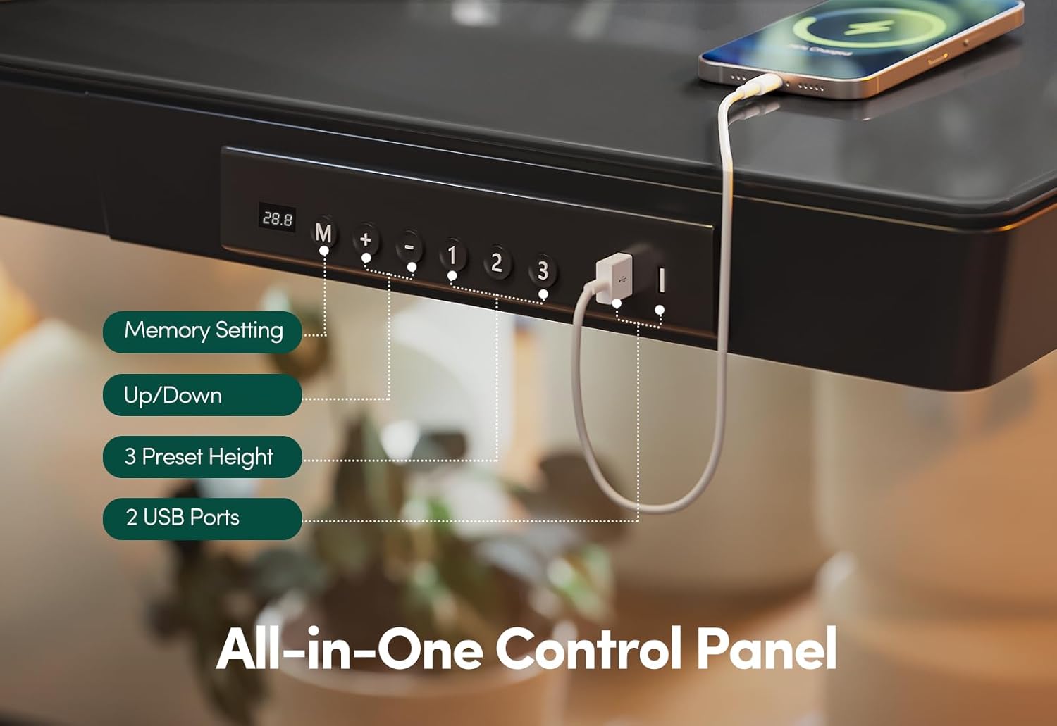 55 × 24 Electric Standing Desk with Drawers, Whole-Piece Glass Adjustable Height Desk