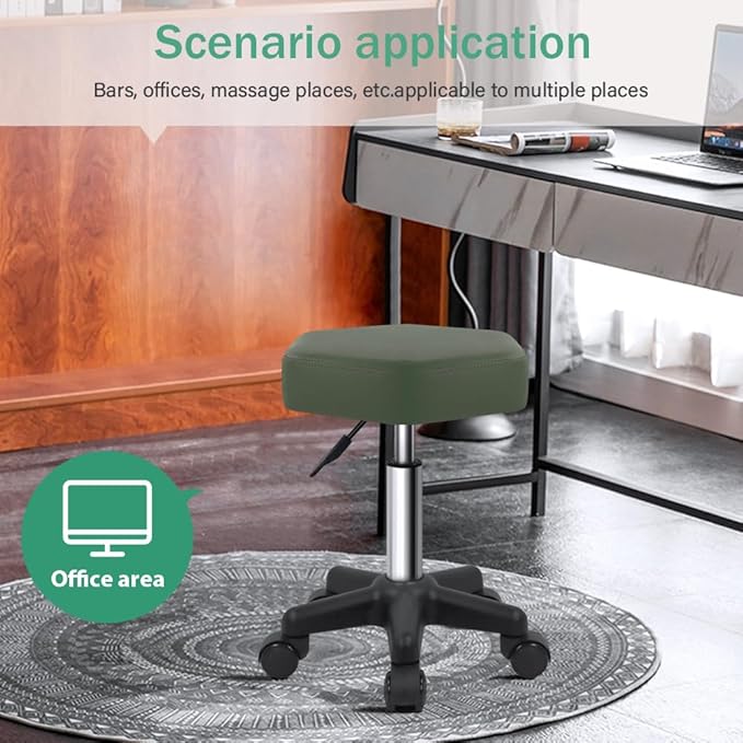 Hexagon Rolling Stool Height Adjustable Stool with Wheels for Spa Salon Massage Green