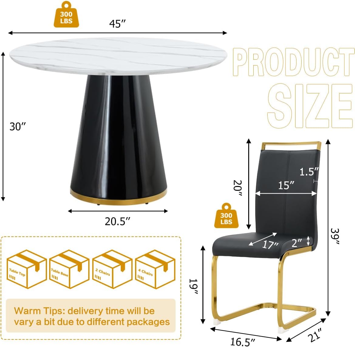Round Dining Table Set for 6, 45'' Round Faux Marble Dining Set