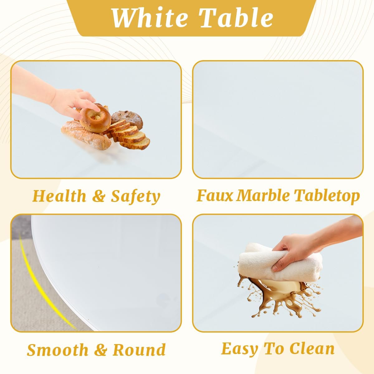 45" White Dining Room Table, Breakfast Nook Table