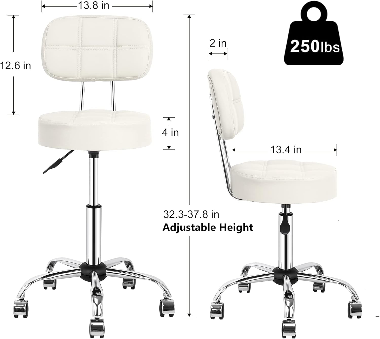 Rolling Stool with Back Support Height Adjustable Swivel Hydraulic Metal Massage Stool with Backrest