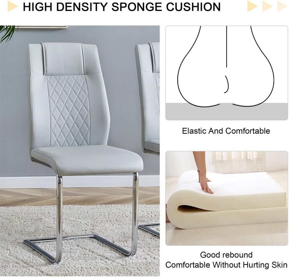 63" White Dining Table Set for 4, Faux Marble Dining Room Table with Stainless Steel Leg and Base