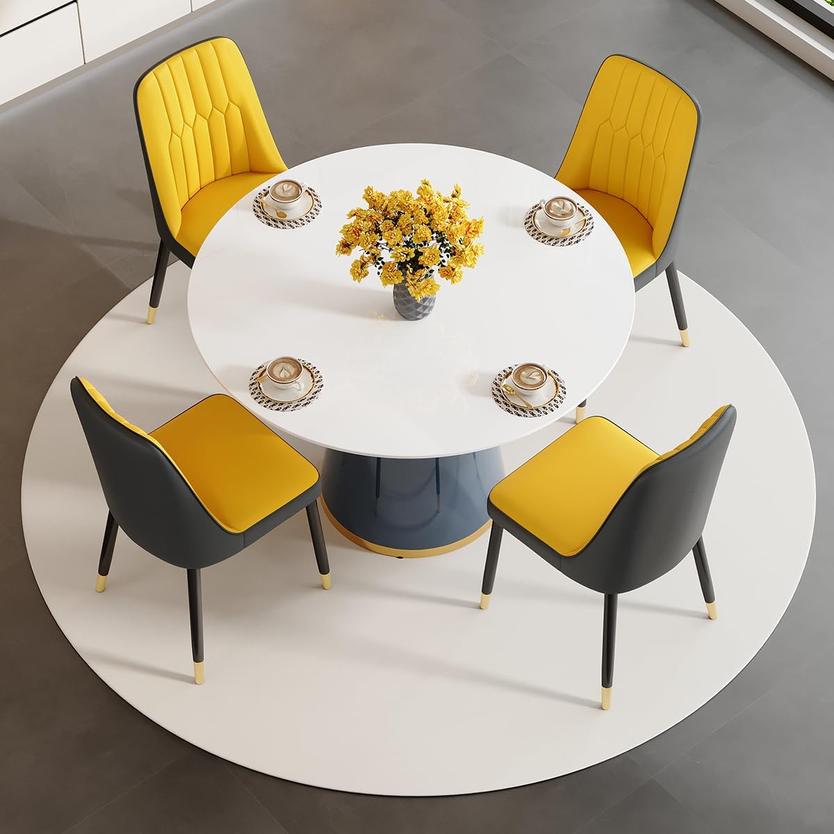 Round Dining Table Set for 4, 45'' White Round Dining Table Set 4