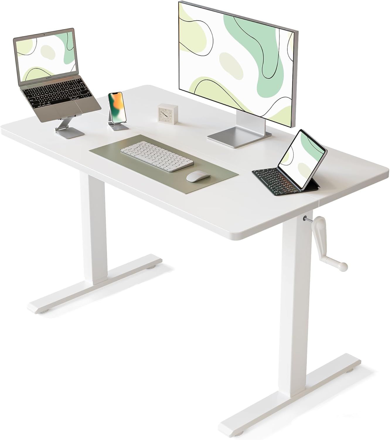 Crank Height Adjustable Desk, 40 Inches Manual Standing Desk, Writing Table with Handle
