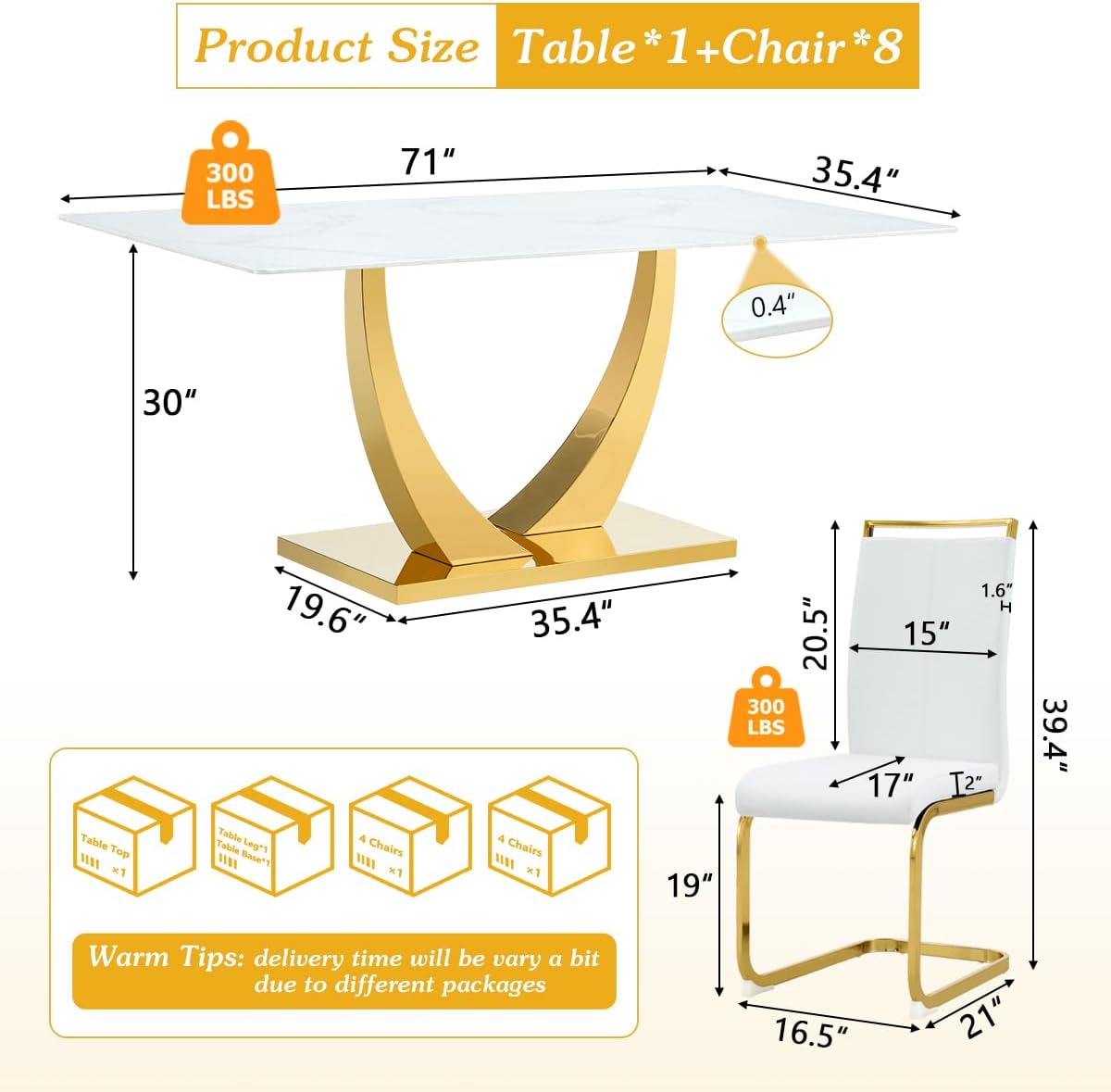 71'' Dining Table Set for 8, Modern Dining Table Set 8