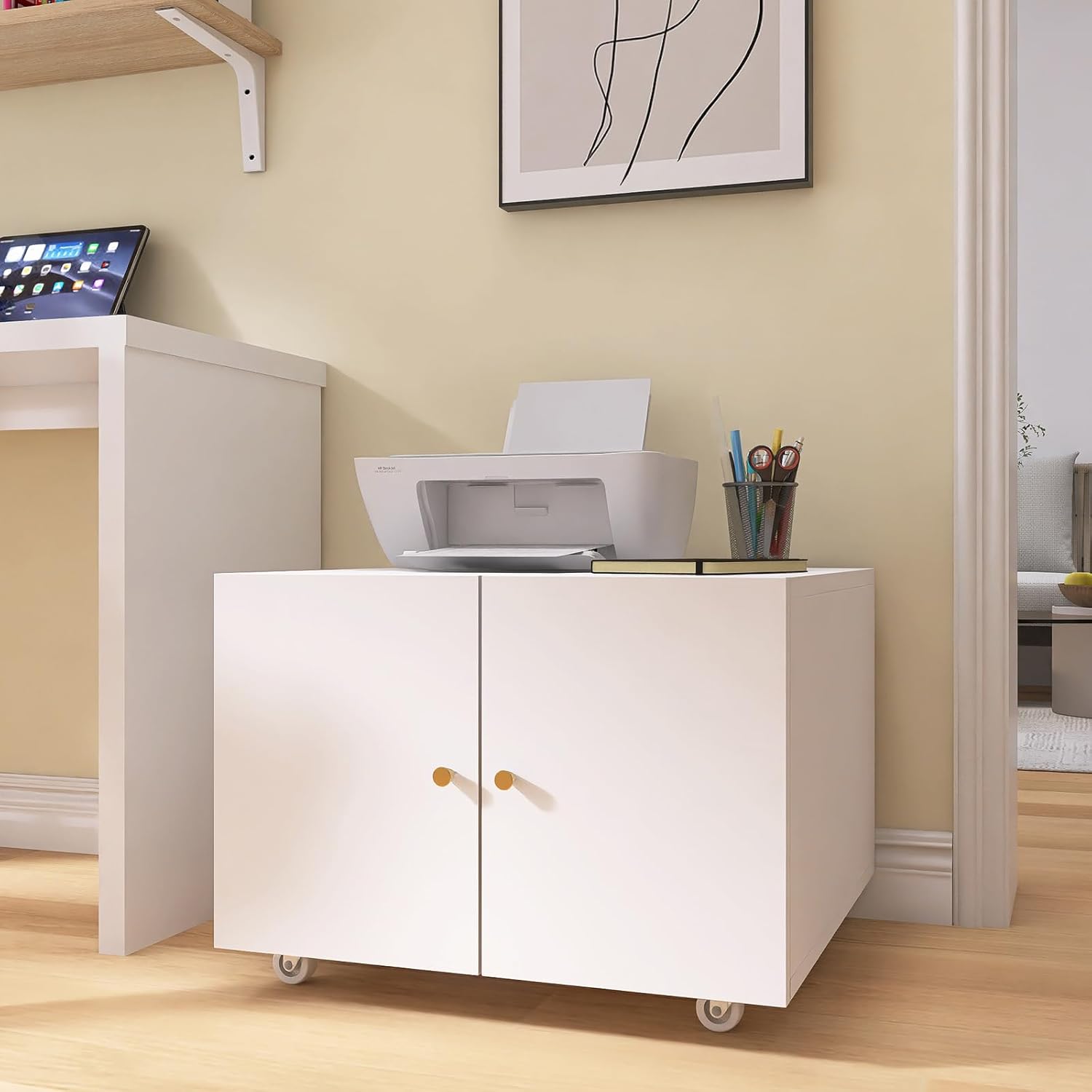 Metal Lateral Filing Cabinet, Printer Stand with Storage, Under Desk Filing Cabinet with Paper Storage Shelf