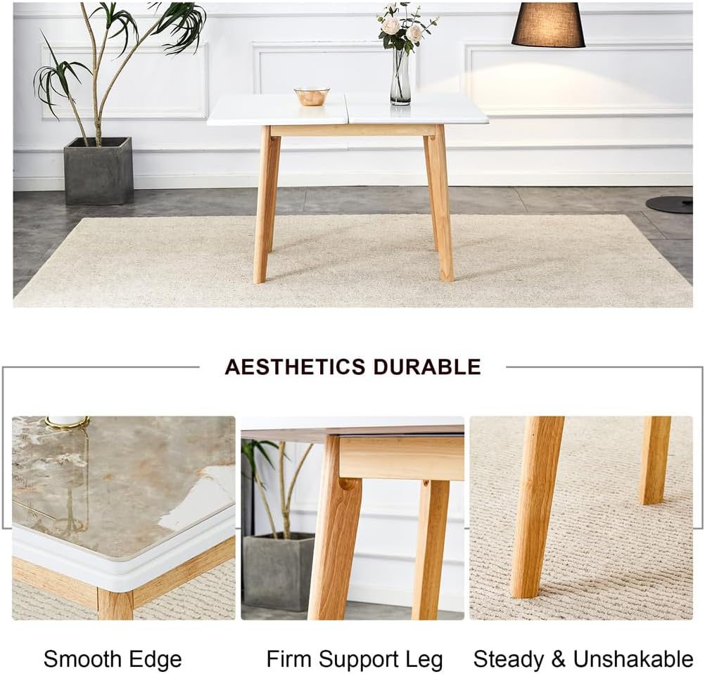 Folding Dining Table Set for 4, Sintered Stone Dinner Table for Space Saving