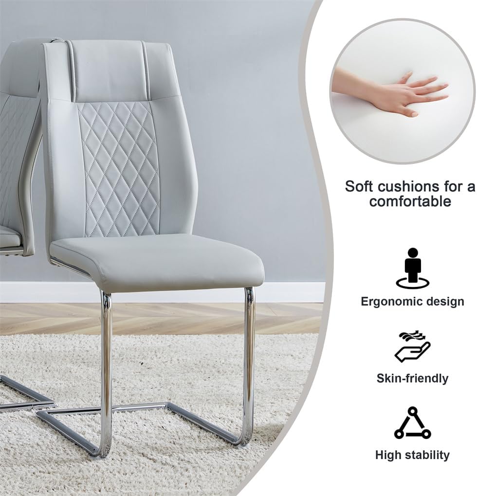 63" White Dining Table Set for 4, Faux Marble Dining Room Table with Stainless Steel Leg and Base