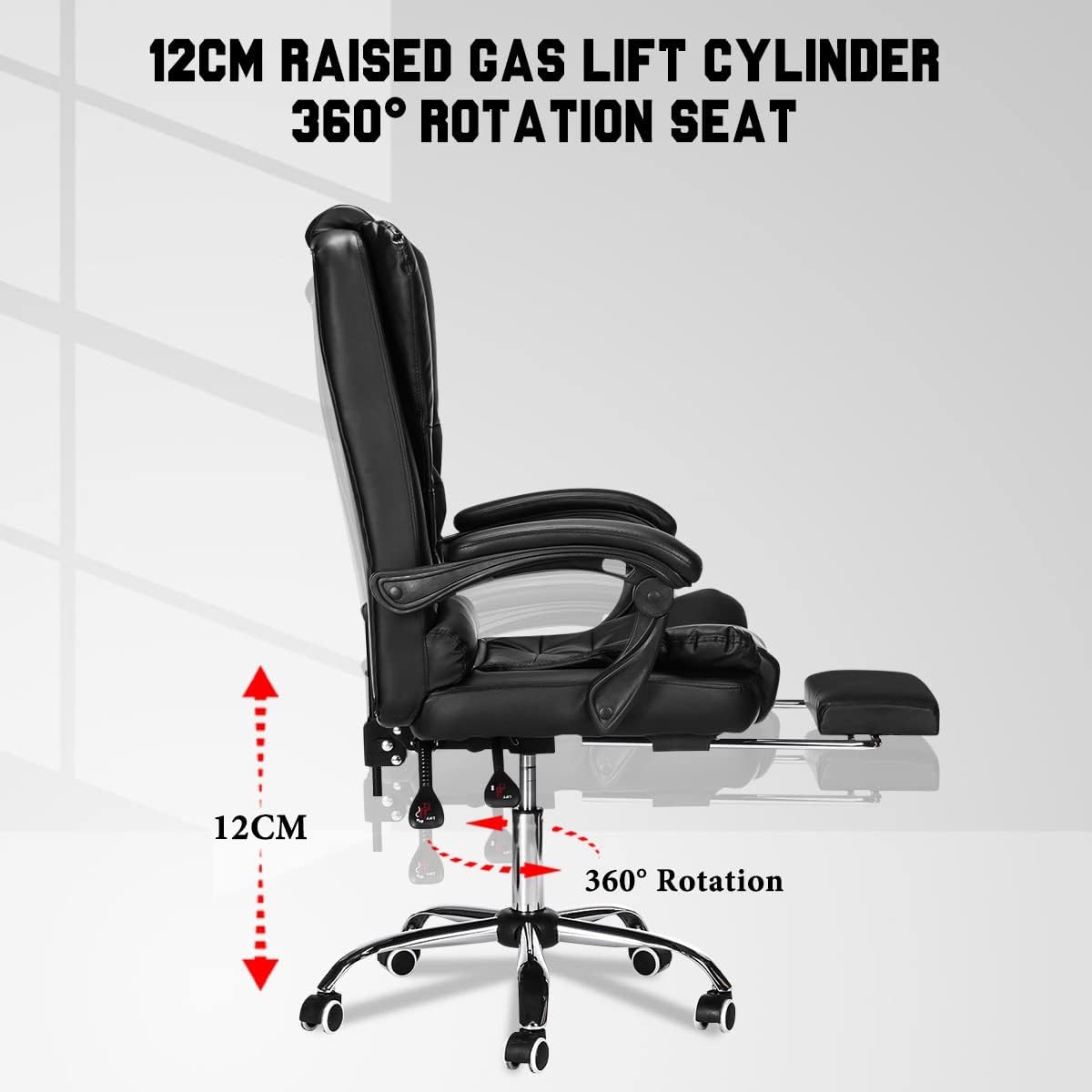 Executive Office Chair, Height Adjustable Pu Leather Office Chair with Padded Armrests and Lumbar Support