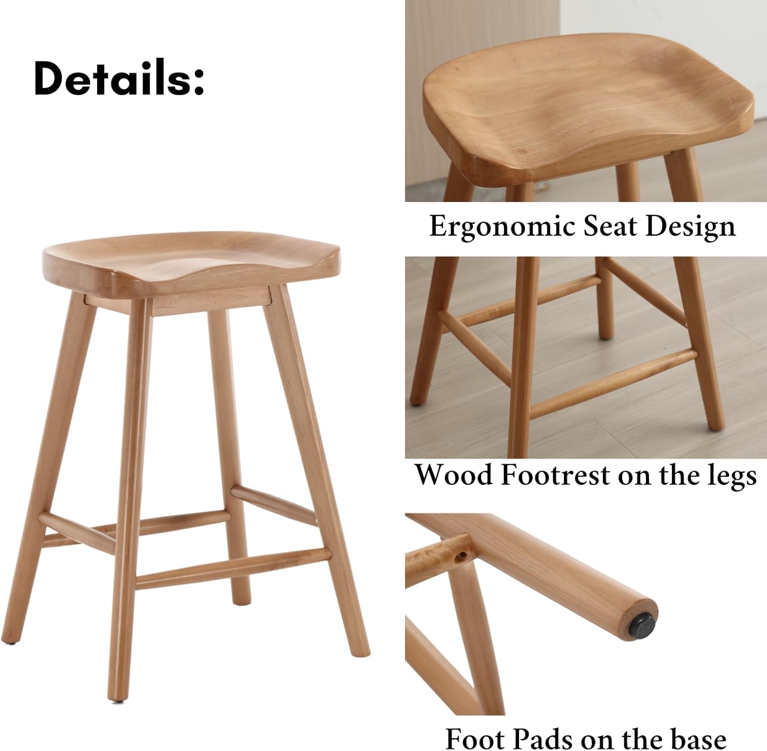 Backless Counter Stools Set of 2, Modern 24.25" Seat Height Low Bar Chairs