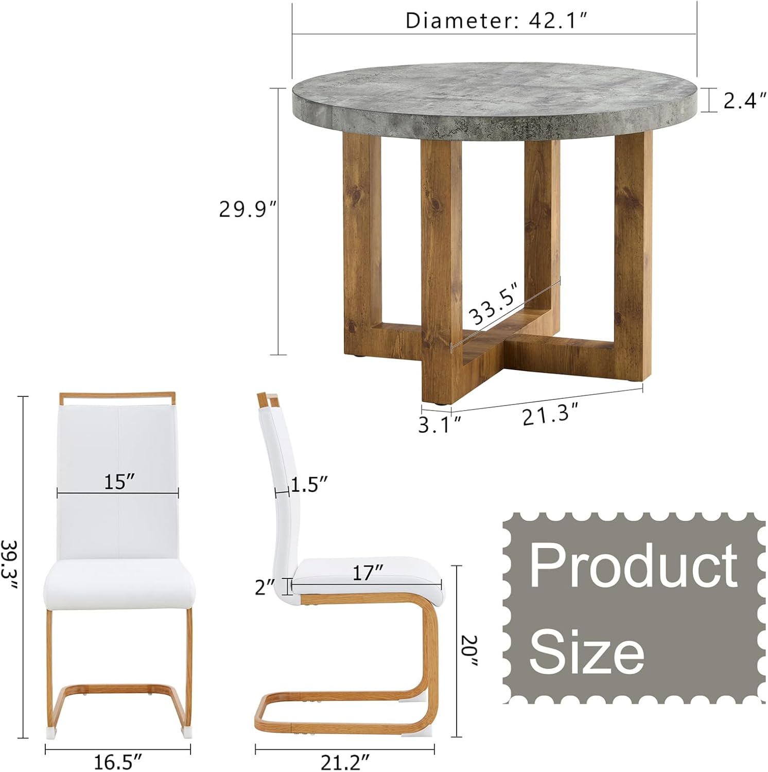 7-Piece Dining Table and Chair Set, Round Wooden Dining Set with Cushioned Chairs