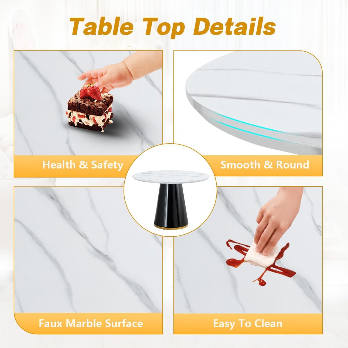 45" Round Dining Table, White Dining Table, Breakfast Nook Table