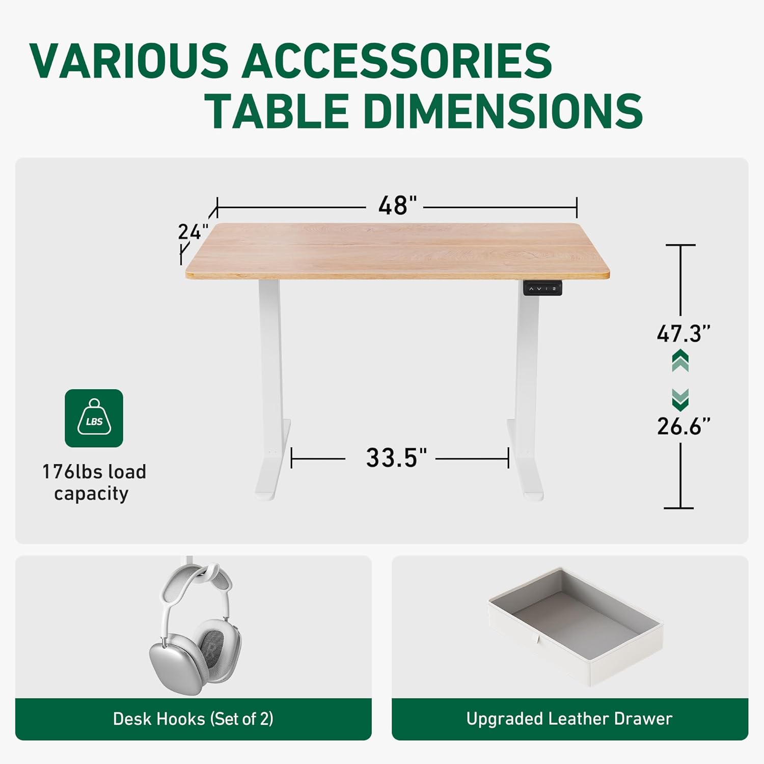 48 x 24 Inches Standing Desk with Drawer, Adjustable Height Electric Stand up Desk with Storage