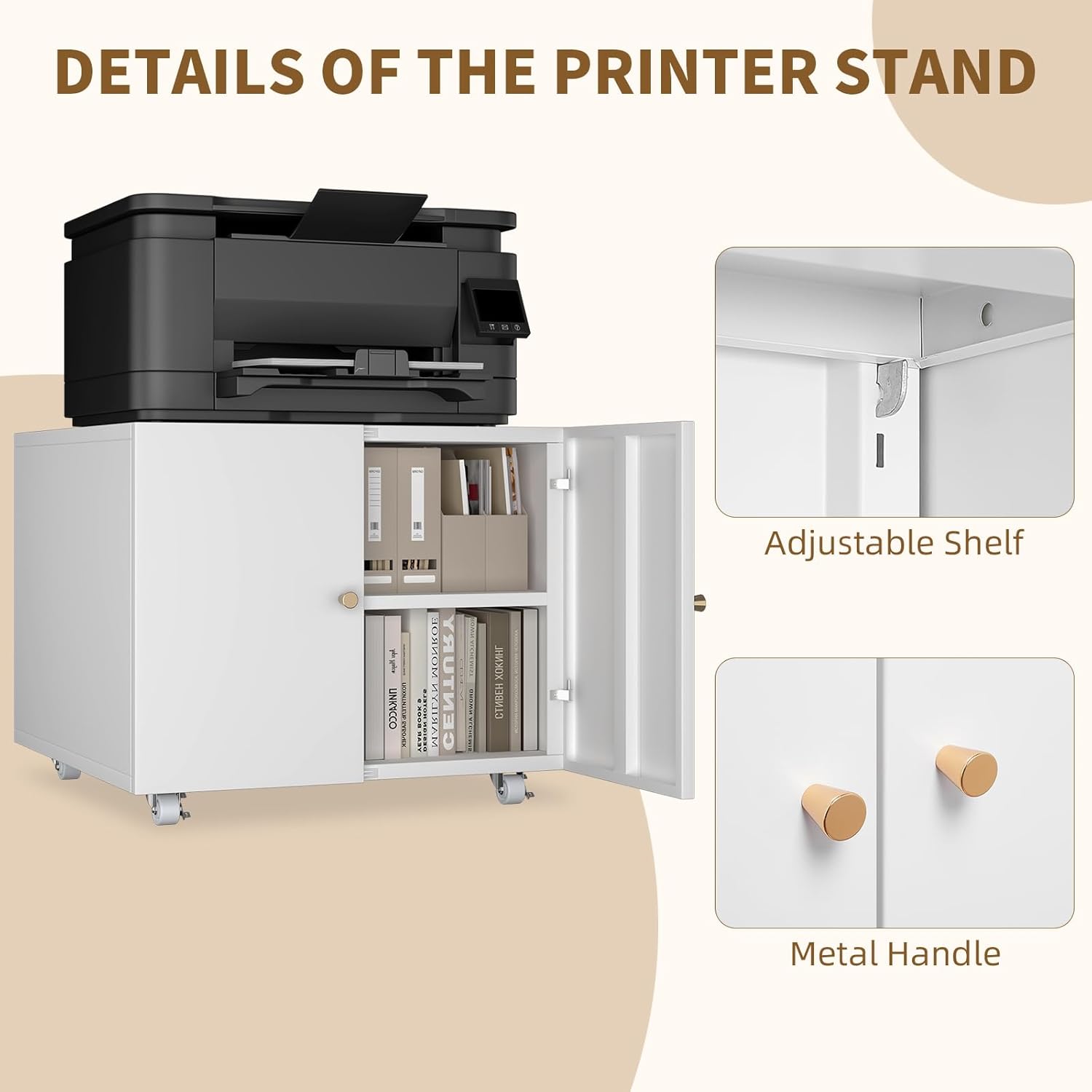 Metal Lateral Filing Cabinet, Printer Stand with Storage, Under Desk Filing Cabinet with Paper Storage Shelf