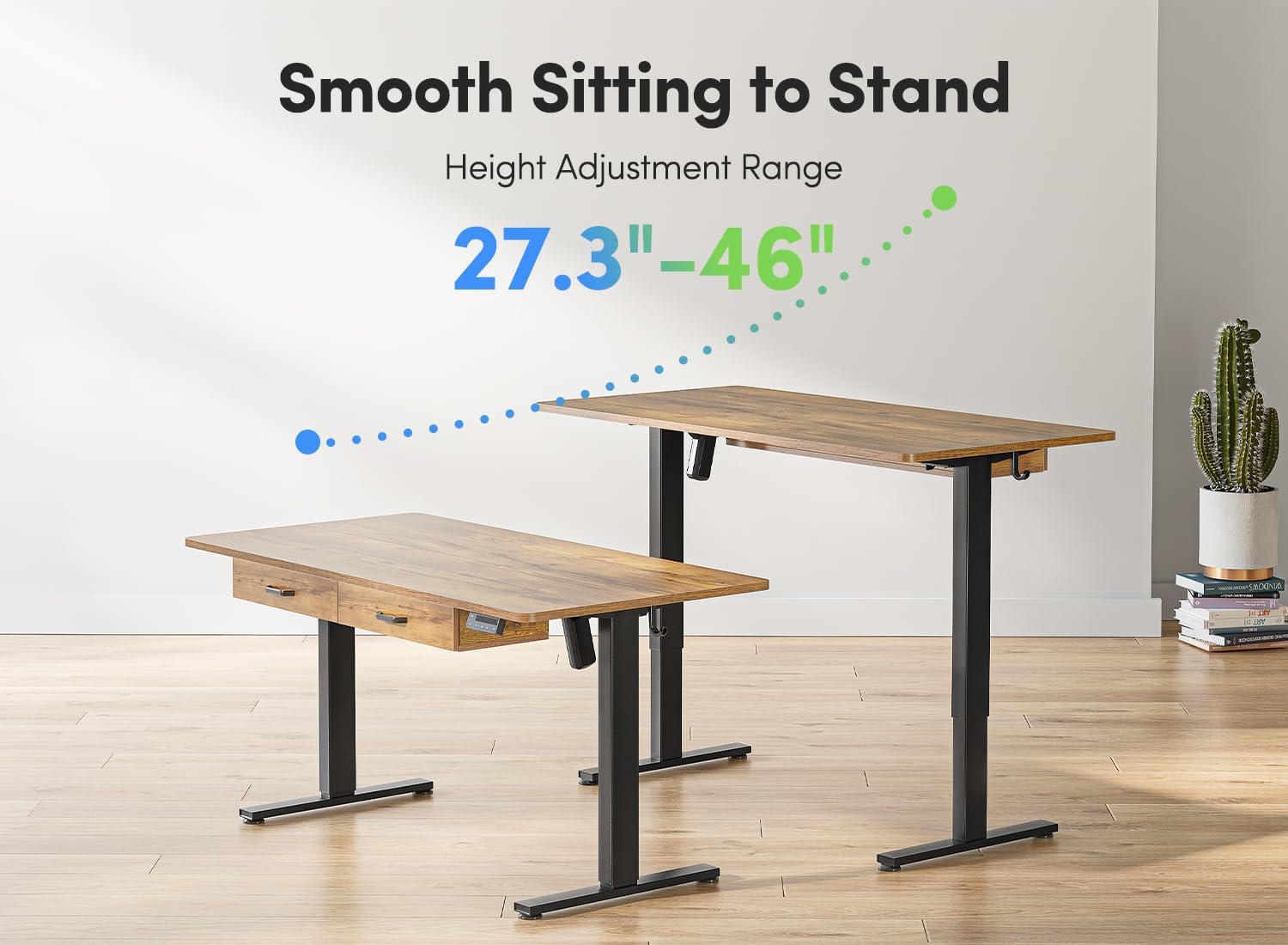 Adjustable Height Electric Standing Desk with Double Drawer, 55x 24 Inches Stand Up Home Office Desk with Splice Tabletop